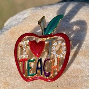 🍎  I Love To Teach Teacher Enamel Rhinestone Apple Brooch Pin